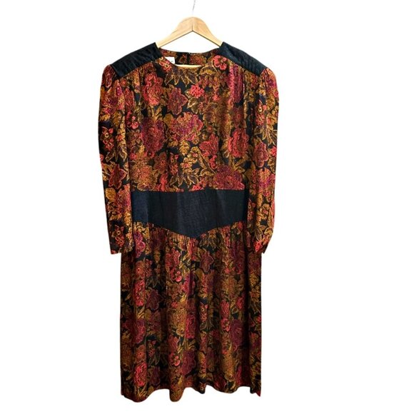 Dark Floral MIDI Dress Size 18.5 Romantic Vampire Whimsigoth Risa Ann VTG 80s - Picture 2 of 8